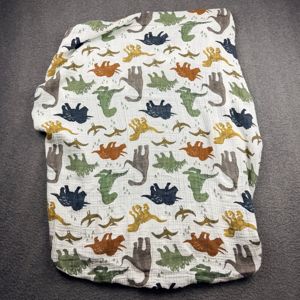Little Unicorn Cotton Muslin Fitted Crib‎ Sheet Dinosaur Print White Multicolor